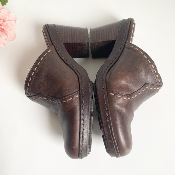FRYE Candy Pickstitch Brown Leather Chunky Heel Mules Clogs - Picture 7 of 15